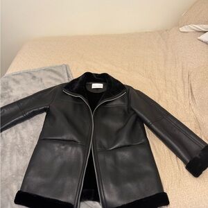 Rebecca Minkoff Black Leather Jacket with Fur Trim
